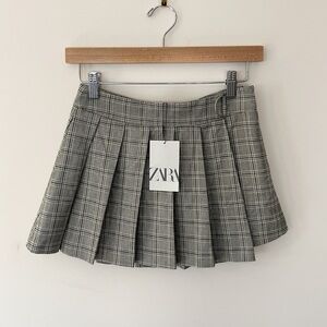 ZARA NWT Prince of Wales Plaid Pleated Faux Wrap Schoolgirl Style Skirt